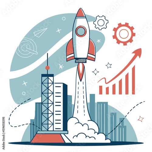 Flying rocket space shuttle launch vector illustration