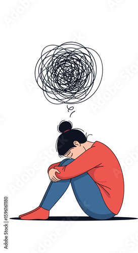 Illustrating mental health struggles and inner turmoil with a depressed person hunched over