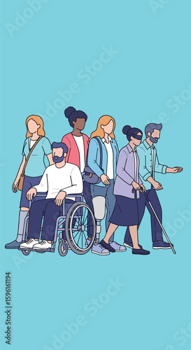Illustrating diverse human abilities and inclusive society promoting accessibility and equal opportunities for all individuals