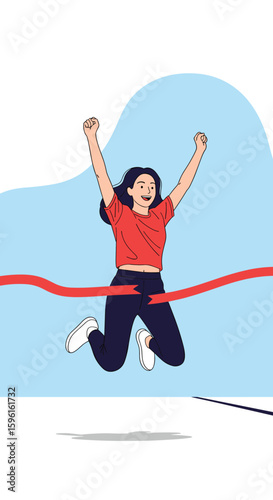 Celebrate the triumphant moment of crossing the finish line with arms raised in victory a symbol of ultimate achievement and personal success
