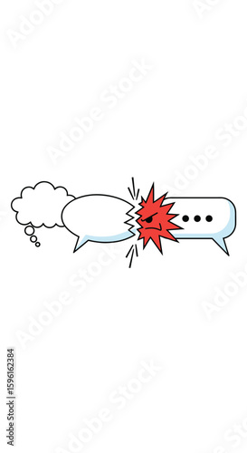 Illustration of heated verbal disagreement and communication breakdown between two people depicted with speech bubbles facing each other in conflict