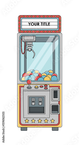 Vintage claw machine arcade game filled with plush toys ready for prizes