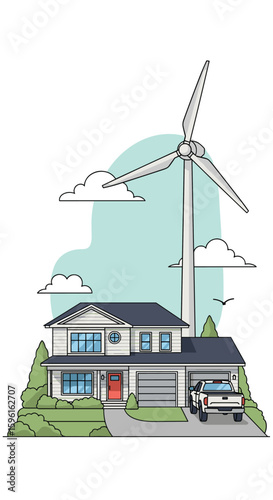 Modern home powered by sustainable wind energy and solar technology solutions for eco friendly living