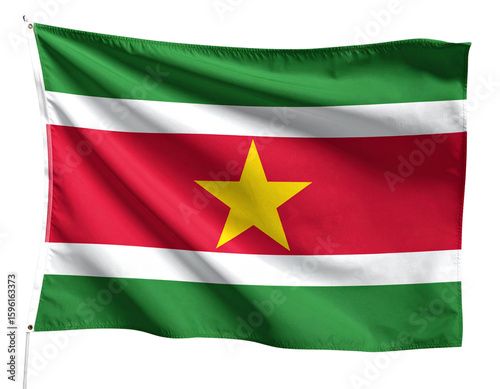 Free Download Waving Surinamese Flag with Central Yellow Star, Side-Angled View, Isolated PNG. - GFXLoad