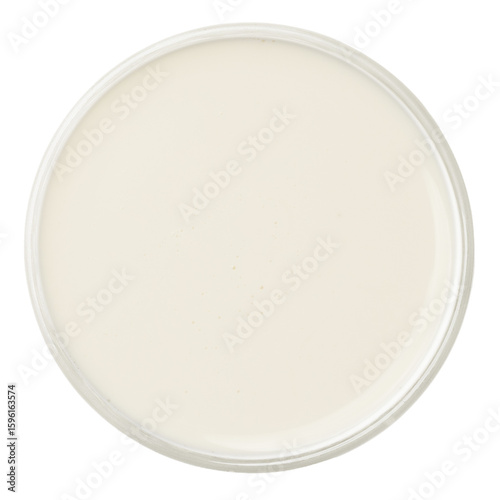 Glass of milk pure isolated on white background. glass mug of milk fresh, top view.