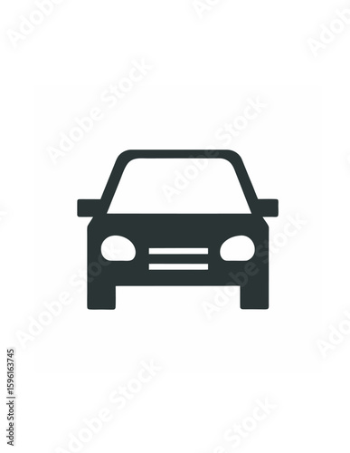 A minimalist black icon representing the front view of a car, with clear lines and basic shapes.