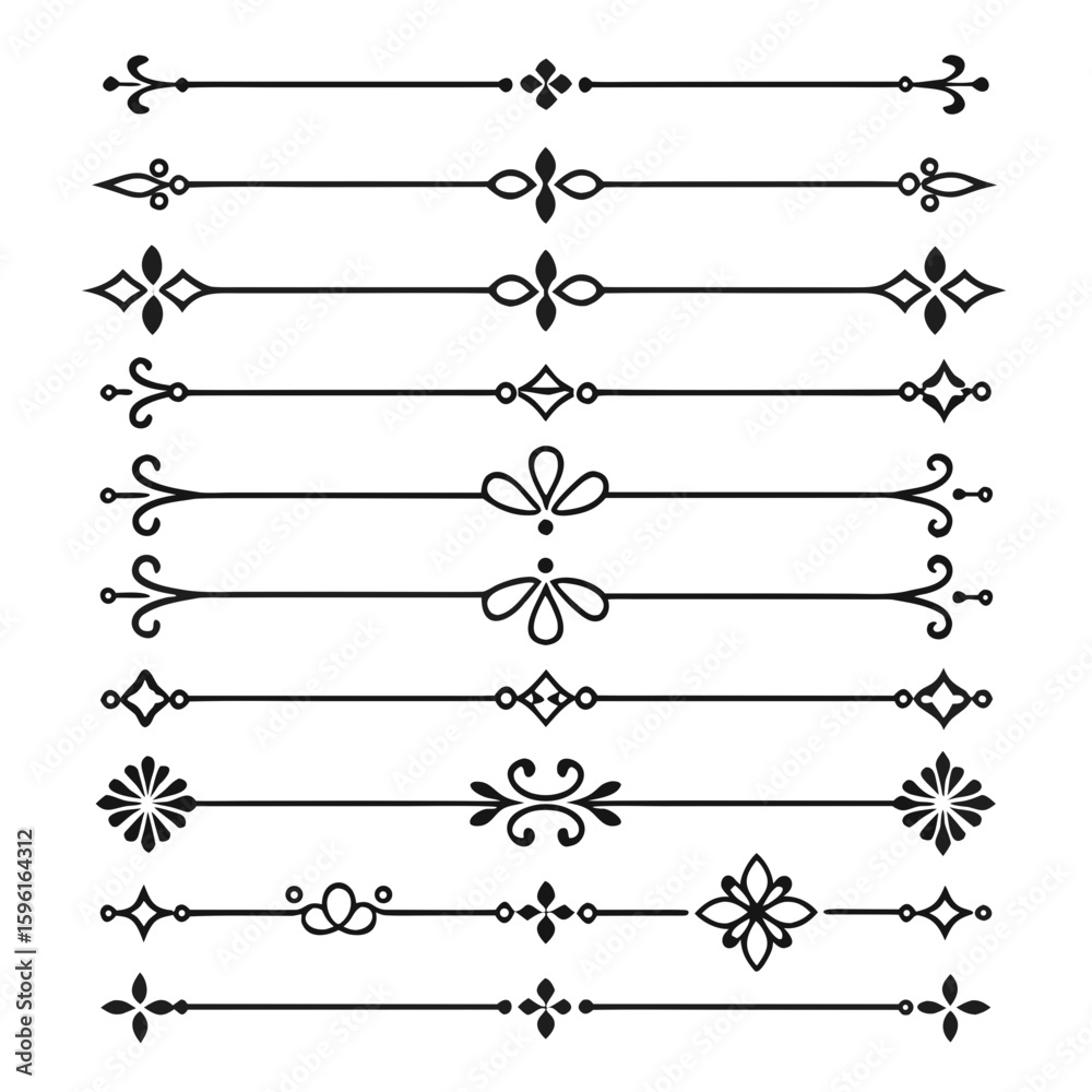Obraz premium Collection of ten distinct black decorative horizontal line ornaments divider flourish