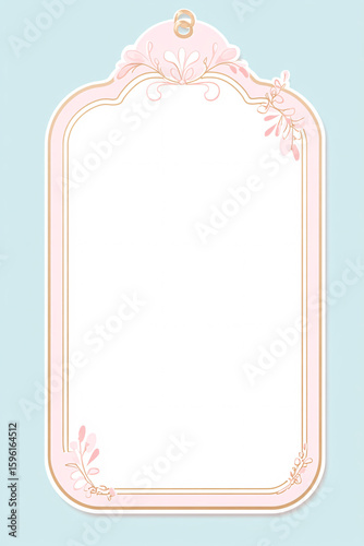 A white rectangular tag with rounded corners and a pink decorative frame on a pastel blue background, perfect for greeting cards, invitations, or banner displays for festive events.

