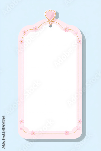 A white rectangular tag with rounded corners and a pink decorative frame on a pastel blue background, perfect for greeting cards, invitations, or banner displays for festive events.

