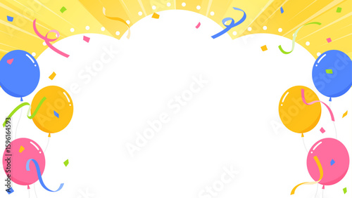 雲型の背景フレーム、風船、紙吹雪のデコレーション