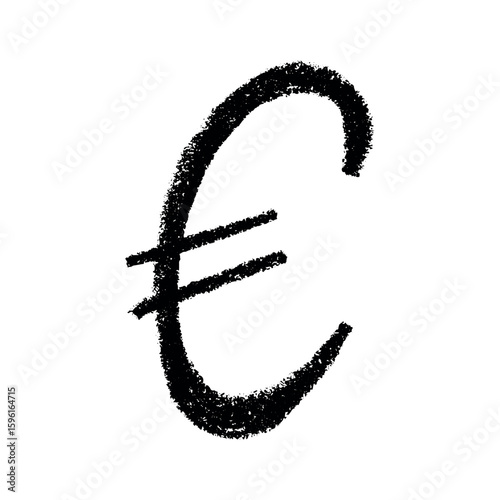 Hand drawn euro currency symbol. Brush stroke doodle. Single element for design