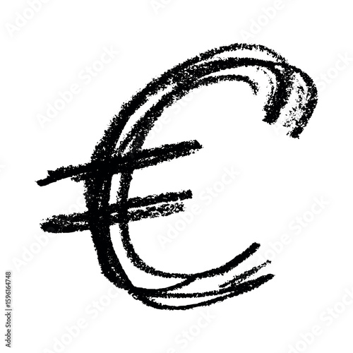 Hand drawn euro currency symbol. Brush stroke doodle. Single element for design