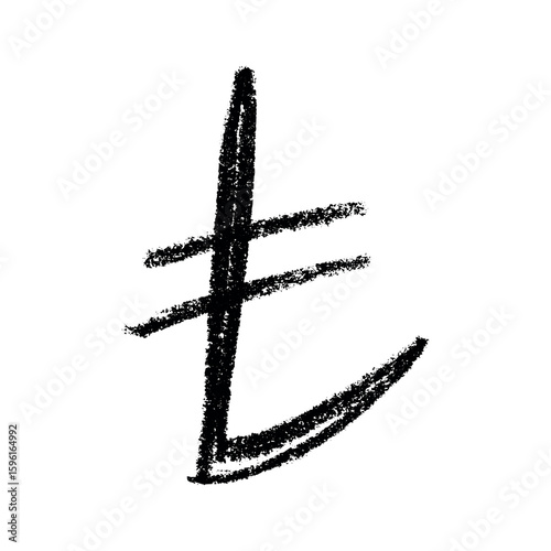 Hand drawn turkish lira currency symbol. Brush stroke doodle. Single element for design