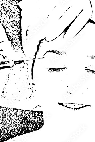 Close up of injection with botox  in eyebrow