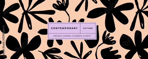 Modern art cover or card with hand drawn collage abstract leaves, plants, flowers pattern. Contemporary art minimalist design template for packaging, ads, branding, banner, label, poster, print