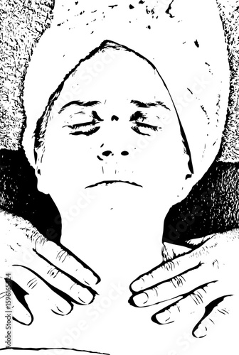 Aged woman getting neck massage