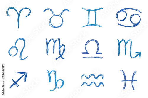 Hand drawn zodiac signs Esoteric symbol doodle set Astrology clipart Elements for design