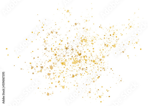 Gold glitter particles, scatter of sparkling confetti. Festive golden shimmering splatter decor isolated on transparent background	