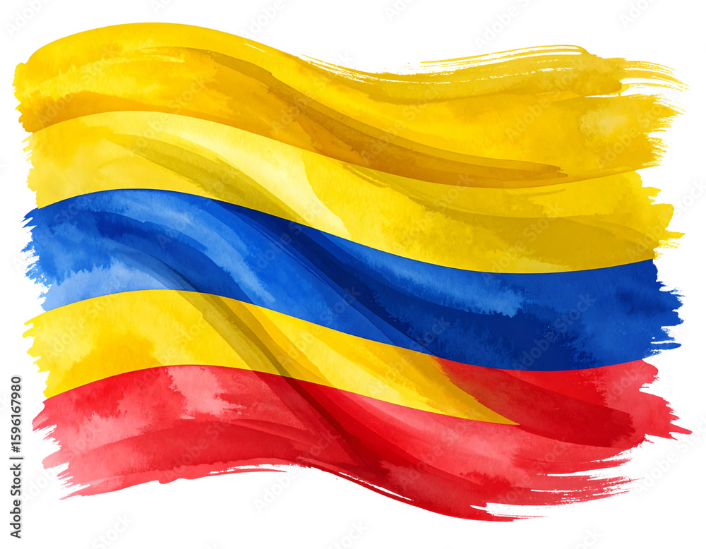 Obraz premium Colombia Flag in Watercolor Brush Stroke Style, Artistic Abstract Look, Isolated