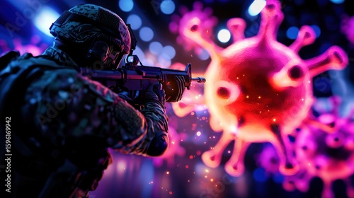 Soldier battles the coronavirus pandemic in a digital abstract world