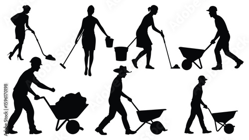 Minimalist Black and White Silhouette Illustrations of Agricultural and Labor Activities