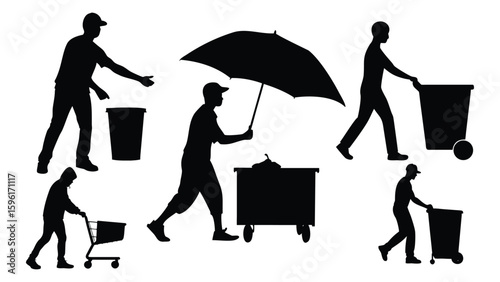 Minimalist Black and White Silhouette Illustrations of Agricultural and Labor Activities