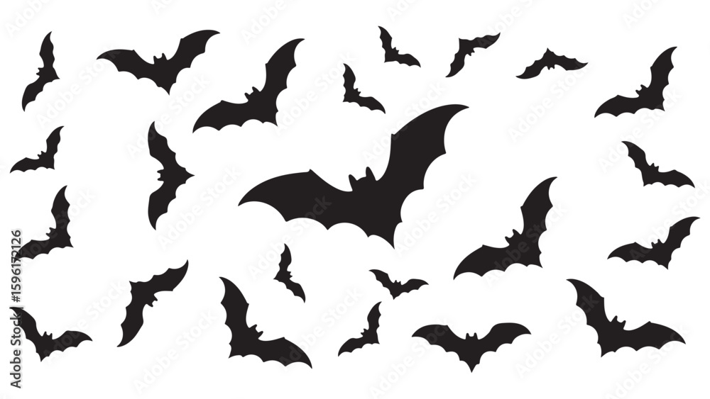 Obraz premium Halloween Bat Silhouette Collection - Spooky, Flying, Decoration, Vector