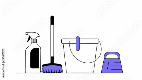 Cleaning Tools Vector Set – Broom, Mop, Spray, and Bucket