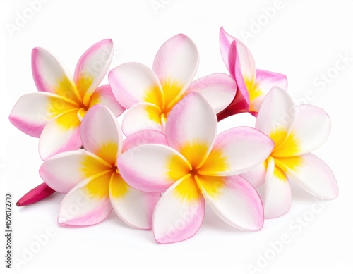 Pink and White Plumeria Flowers on White Background