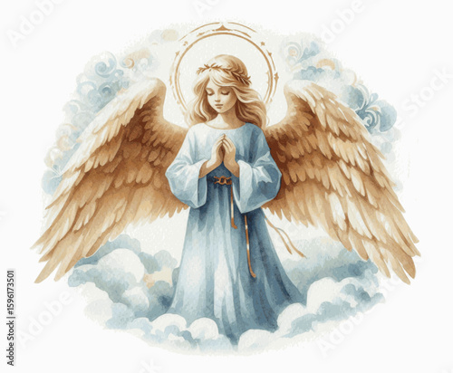 Ethereal Drift: Angel isolated watercolor vector illustration svg