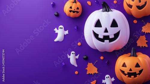 Festive Halloween decorations with pumpkins and ghosts