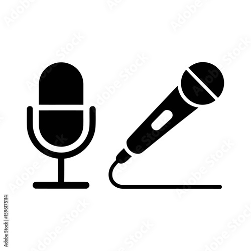
Two Microphone Types Silhouette Icon. 