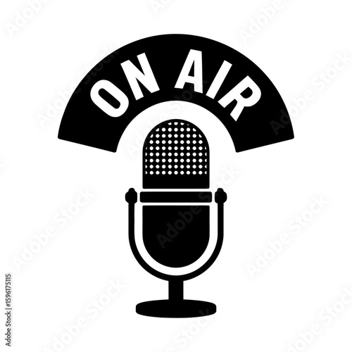 Studio table vintage retro microphone . Live broadcast webcast audio record emblem. Radio mic vector icon 