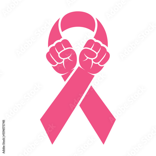 Pink Ribbon with Fists - Breast Cancer Awareness Symbol