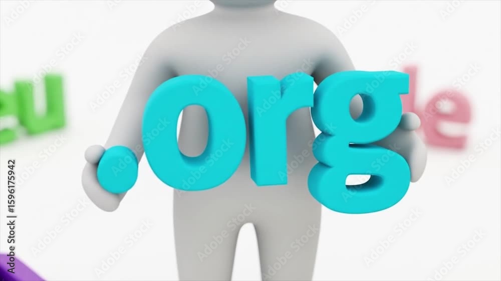 A white 3D character holds the bright cyan letters for the .org internet domain.