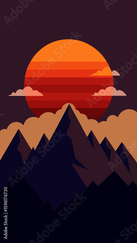 dark mountain range glowing sun rising