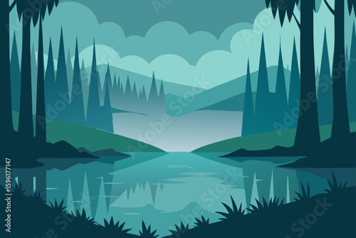 still forest pond fog rolling water