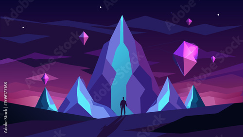 stylized crystal mountains glowing inner core