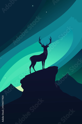 silhouetted stag standing ridge cosmic sky