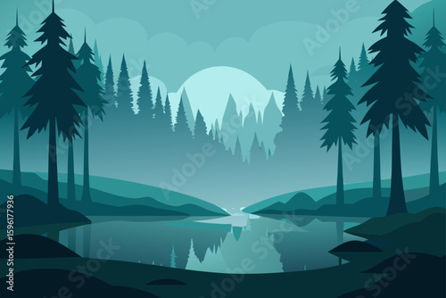 still forest pond fog rolling water