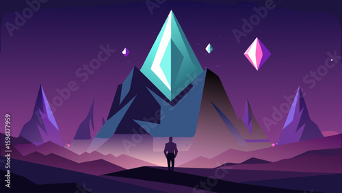 stylized crystal mountains glowing inner core
