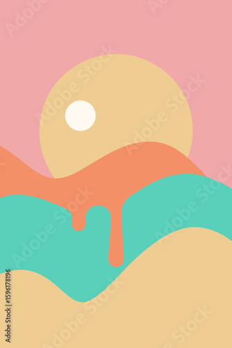 clock melting over layered hills minimalist surreal