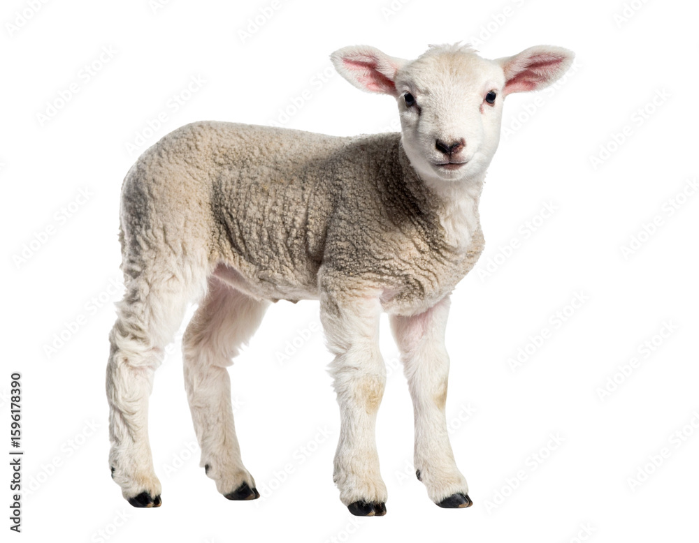 Obraz premium Young Lamb Standing with Slight Head Tilt, Isolated on Transparent Background PNG