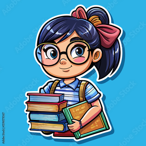 Smart Girl with Books and Glasses