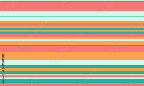 Vibrant horizontal stripes in coral, teal, and pale orange create a cheerful, summery pattern.