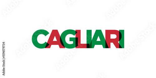 Cagliari in the Italia emblem. The design features a geometric style, vector illustration with bold typography in a modern font. The graphic slogan lettering.