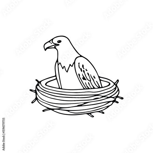 Illustration of eagle nest resting on mountain ledge