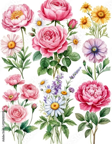 Watercolor Flower Bouquets Collection (Vector Set)