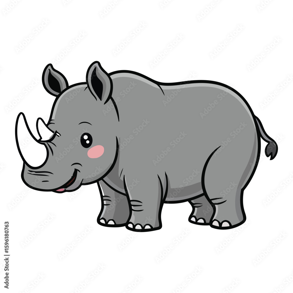 Cartoon grey rhinoceros with white horn animal Cartoon grey rhinoceros with white horn animal