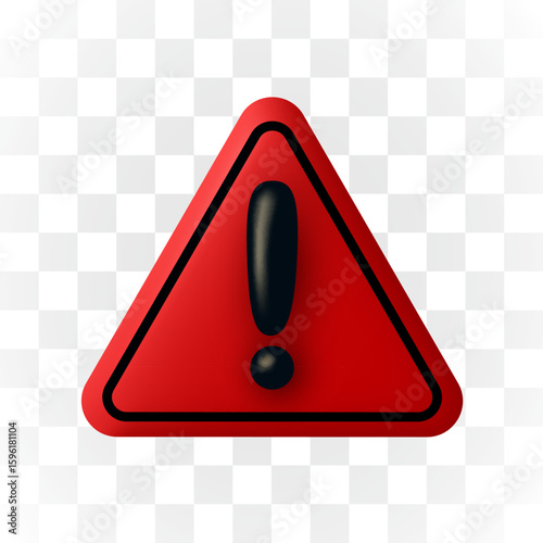 Danger warning triangle 3d icon. Alert, caution or emergency notification. Danger hazard notification sign isolated on transparent background.